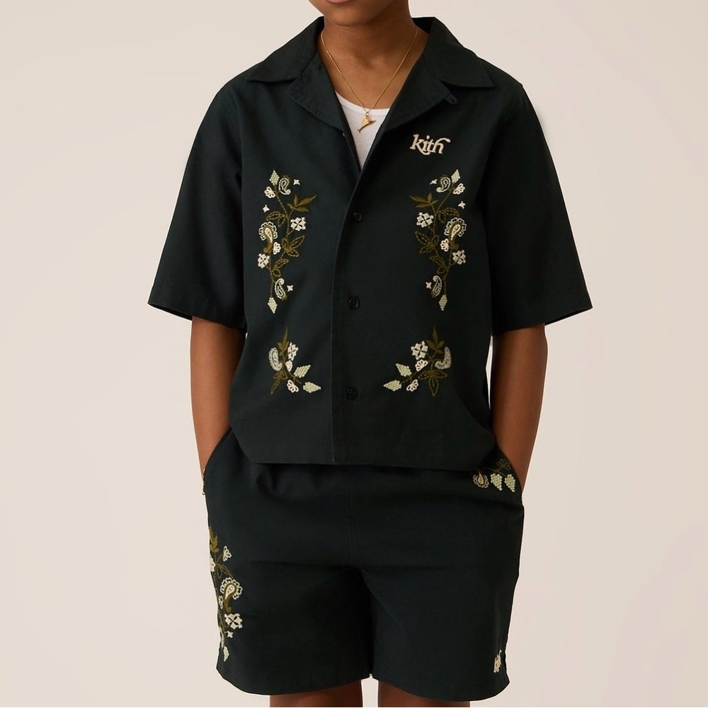 Kith Kids Novelty Thompson Camp Collar Shirt & Embroidered Short Set - Stadium